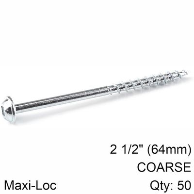 KREG Zinc Pocket Hole Screws 64mm 2.50' #8 Coarse Thread Mx Loc 50ct